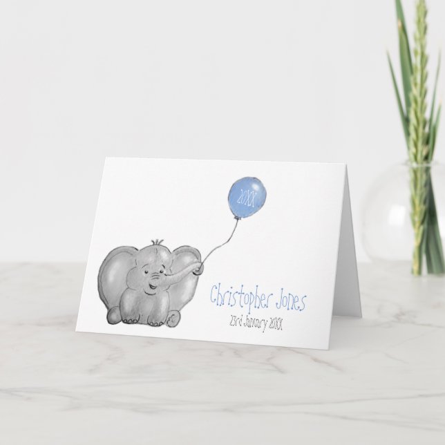 Neuer personalisierter Elefantenballon Karte (Vorderseite)