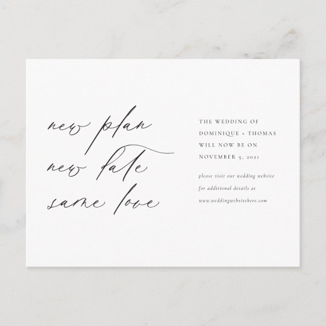 Neuer Plan Datum gleiche Liebe Postkarte (Vorderseite)