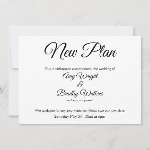 "Neuer Plan" Elegante verschobene Hochzeitsanzeige Einladung