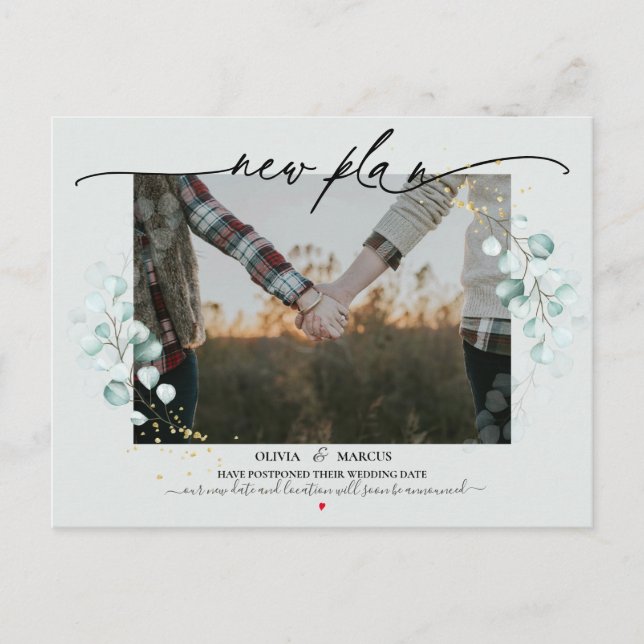 Neuer Plan Foto Kalligrafie Hochzeit Eukalyptus Postkarte (Vorderseite)