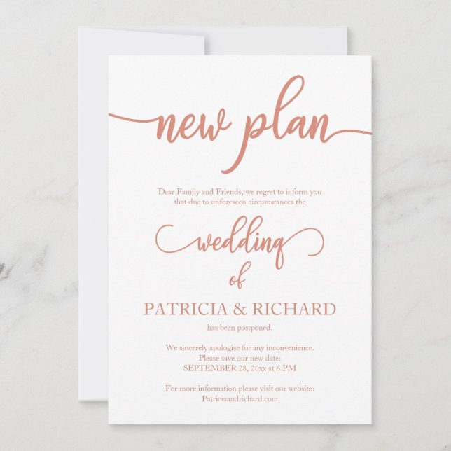 Neuer Plan Hinauf Hochzeit Elegante Rose Gold Einladung (Vorderseite)