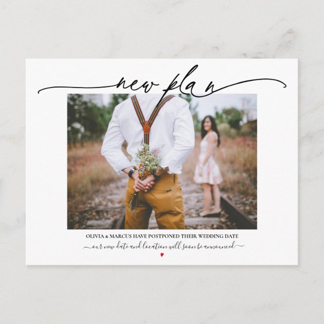 Neuer Plan Kalligrafie Hochzeitverlängerung Postkarte (Vorderseite)