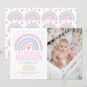 Neuer Regenbogen Erster Geburtstag Einladung
