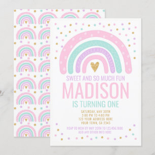 Neuer Regenbogen Erster Geburtstag Einladung