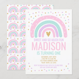 Neuer Regenbogen Erster Geburtstag Einladung
