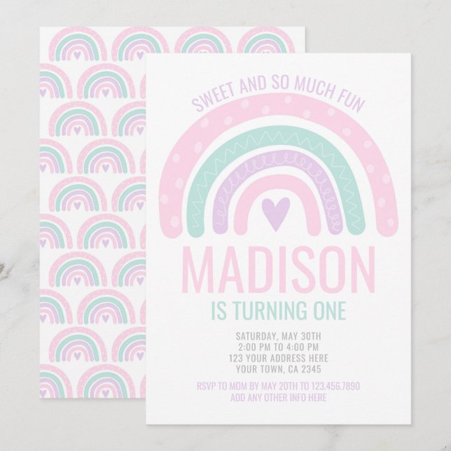 Neuer Regenbogen Erster Geburtstag Einladung (Vorne/Hinten)