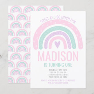 Neuer Regenbogen Erster Geburtstag Einladung