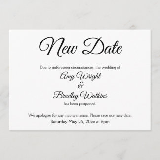 "Neuer Termin" Elegante verschobene Hochzeitsanzei Einladung
