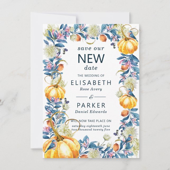 Neuer Termin Hochzeit Nachbezug Fall Pumpkin Save The Date (Vorderseite)