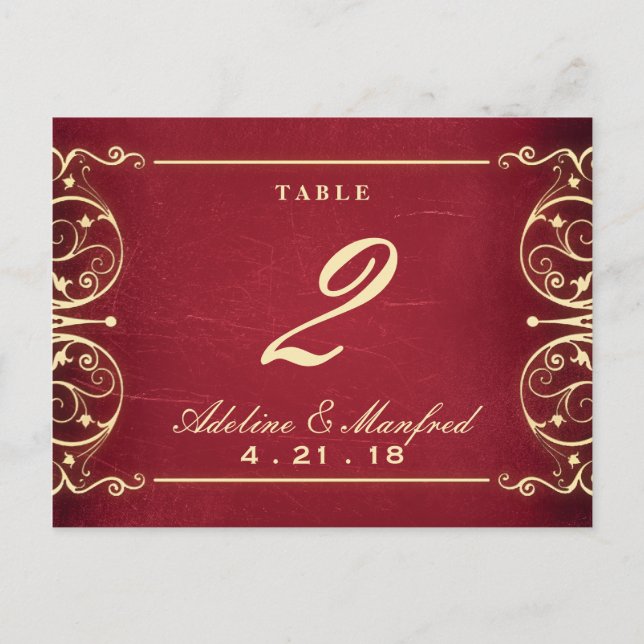 Neuer Victorian: Red & Gold Table Number Postkarte (Vorderseite)