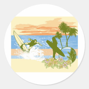 neuer Vintage-Surfer Hawaii-Strand Mädchen Junge Runder Aufkleber