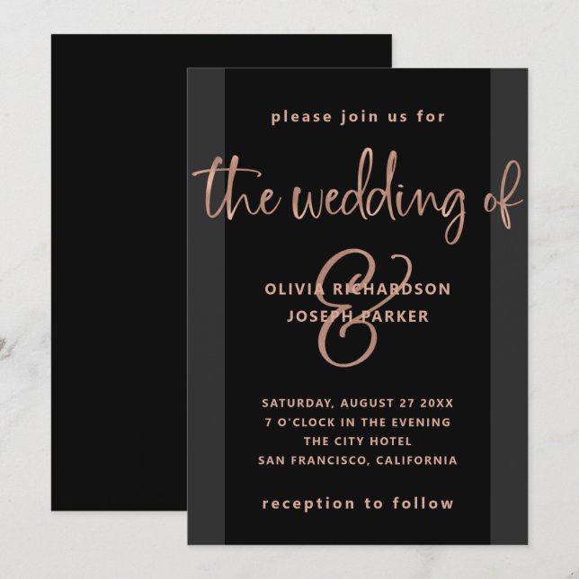 Neuer Vorschlag | Black and Rose Gold Wedding Einladung (Vorne/Hinten)