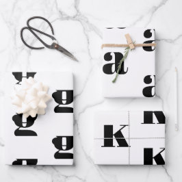 Neuer, weißer, monogramm-schwarzer Anfangsbuchstab Geschenkpapier Set