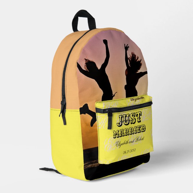 Neuerdings gelb & schwarz Moderne Mongram Honeymoo Bedruckter Rucksack (Rückseitige Ecke links)