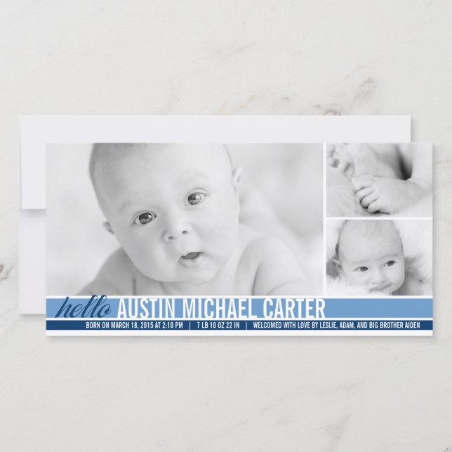 Neuere Tones Baby Boy Geburtserklärung Ankündigung (Vorderseite)