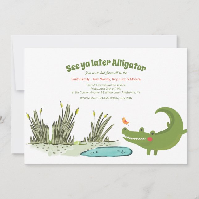 Neuerer Alligator, der weg Party geht Einladung (Vorderseite)