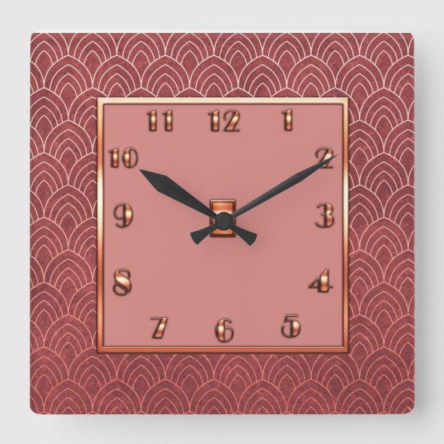 Neues Art Déco im Kupferstil Quadratische Wanduhr (Vorderseite)