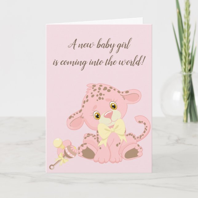 Neues Baby-Ankunfts-Babyparty-Karten-Rosa-Tier Ankündigung (Vorderseite)
