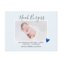 Neues Baby Blue Heart Birth Ankündigung Foto