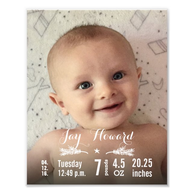 Neues Baby Foto mit Baby Stats Pine Branch & Star (Vorne)