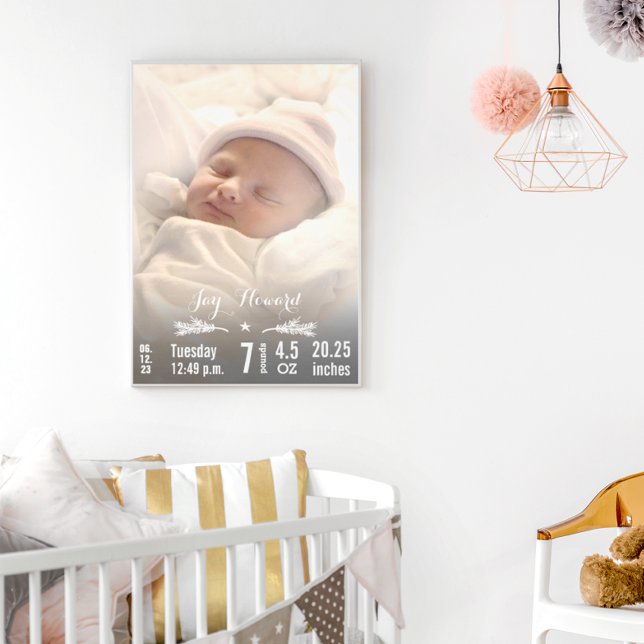 Neues Baby Foto mit Baby Stats Pine Branch & Star (Von Creator hochgeladen)