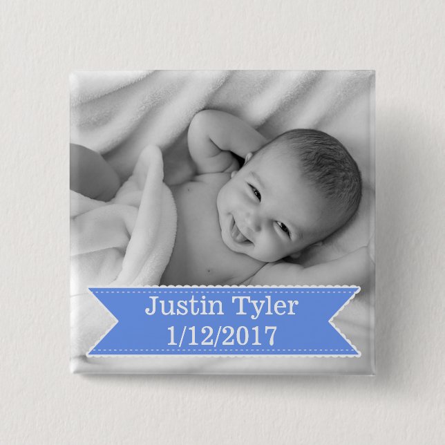 Neues Baby-Foto und Name Blue Boy-Schaltfläche Button (Vorderseite)