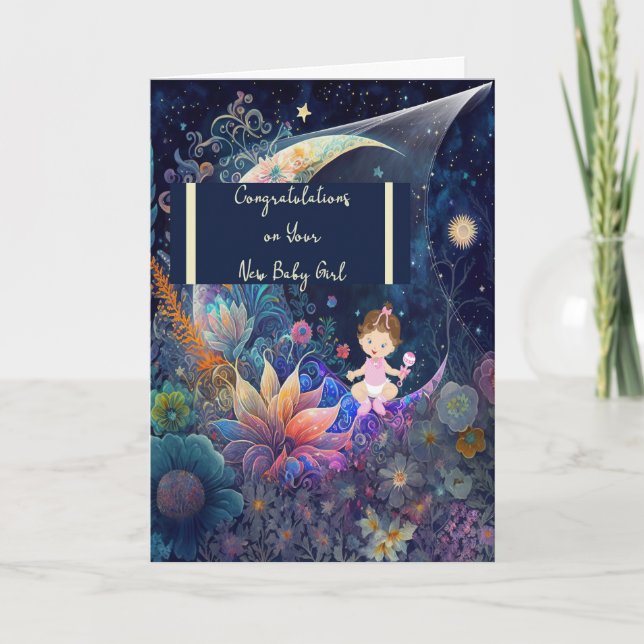 Neues Baby Girl mit Moon & Stars Karte (Vorderseite)