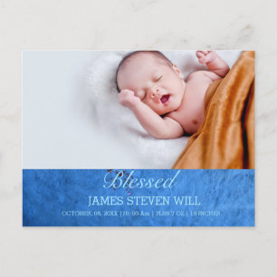 NEUES BABY, JUNGE  CUTE BLAUE FOTO-GEBURTSANZEIGE  POSTKARTE