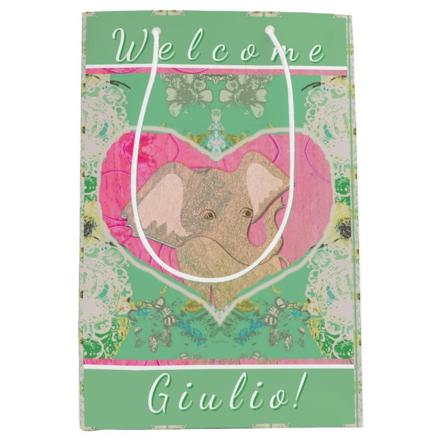 Neues Baby mit Elephant Mittlere Geschenktüte (Vorderseite)