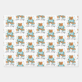 Neues Baby oder Baby Dusche Blue Teddy Bear Geschenkpapier Set