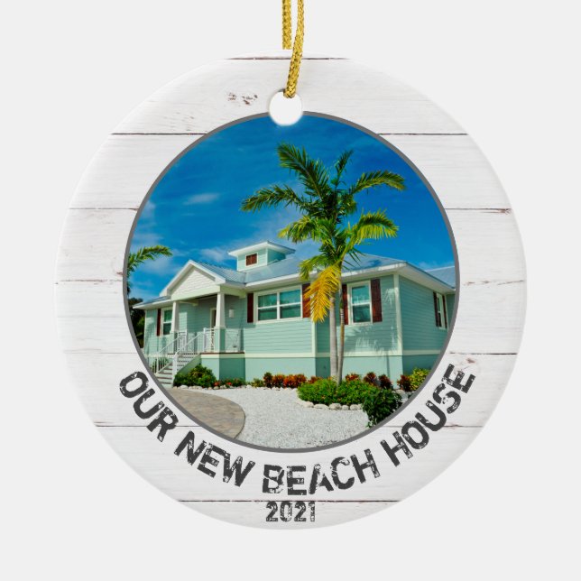 Neues Beach House Zuhause-Foto mit Jahr Keramik Ornament (Vorne)