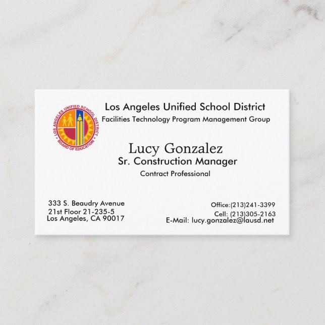 Neues Bild, Lucy Gonzalez, Los Angeles, CA 90017… Visitenkarte (Vorderseite)