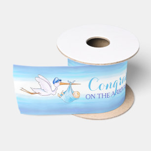Neues blaues Band des Babys des Storch-Babynamens Satinband