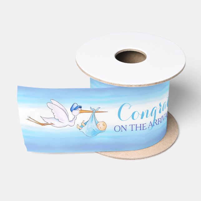 Neues blaues Band des Babys des Storch-Babynamens Satinband (Spule)