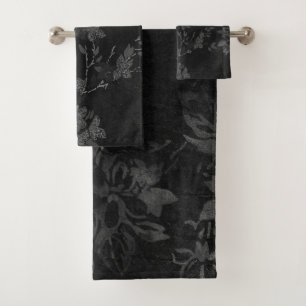 NEUES CUSTOM SCHWARZE SILVER FLORAL BADEZIMMER TOW BADHANDTUCH SET