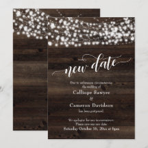 Neues Datum Wood & Lights Hochzeitskarte verschobe