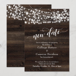 Neues Datum Wood & Lights Hochzeitskarte verschobe Einladung