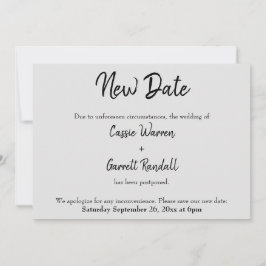 "Neues Datum" Zurückgestellt Hochzeitschwarz auf d Einladung