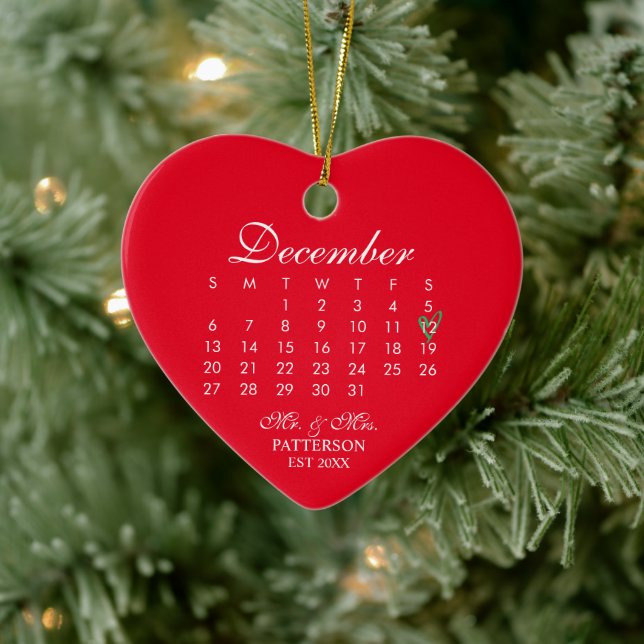 Neues erstes Weihnachtshochzeitdatum Keramik Ornament (Baum)