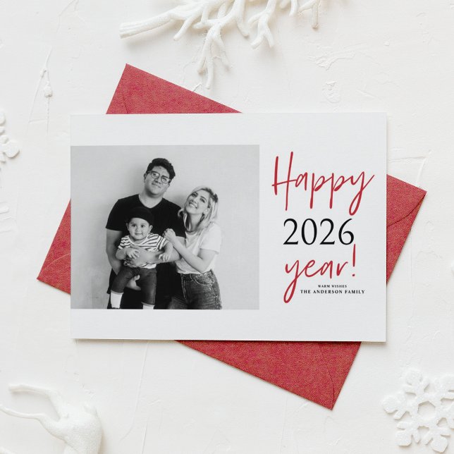 Neues Foto 2025 Feiertagskarte (Send new year cheer with this customizable modern New Year Photo Card featuring mix typography.)