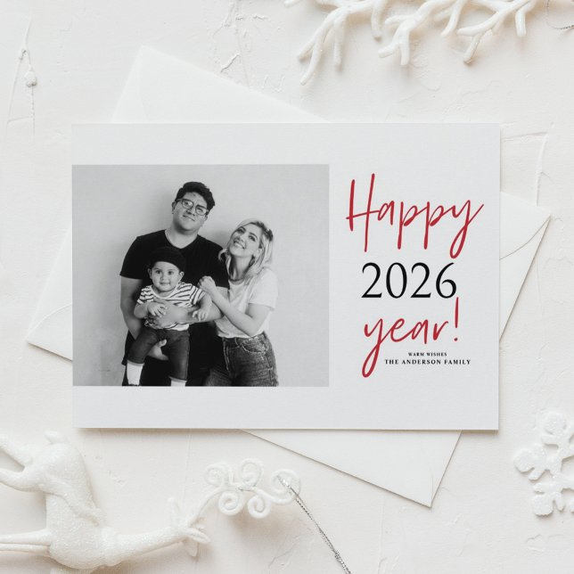 Neues Foto 2025 Feiertagspostkarte (Send new year cheer with this customizable modern New Year Photo Postcard featuring mix typography.)