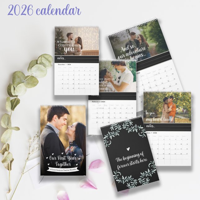 Neues Foto - das erste Jahr - Romantische Zitate Kalender (First Year Together Newlywed Photo Romantic Quotes Calendar)