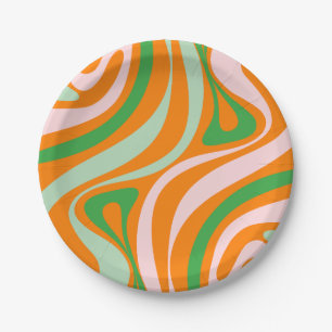 Neues Groove Retro Abstrakt Trippy Boho Muster Pappteller