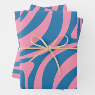 Neues Groove Retro Abstraktes Muster Blau und Rosa Geschenkpapier Set