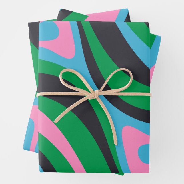 Neues Groove Trippy Retro Abstraktes Muster Geschenkpapier Set (Beispiel)