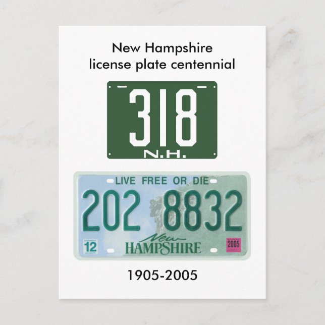 Neues Hampshire-Nummernschild hundertjährig Postkarte (Vorderseite)