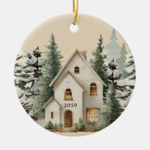 Neues Haus, Neubau, individuelles Weihnachtsorname Keramik Ornament