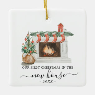 Neues Haus Weihnachtsschmuck Wasserfarben Feuerpla