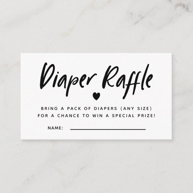 Neues Heart Baby Dusche Windeln Raffle Ticket Begleitkarte (Vorderseite)