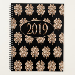 Neues Jahr 2019 Schwarz-Gold-Leaf-Clovers Planer